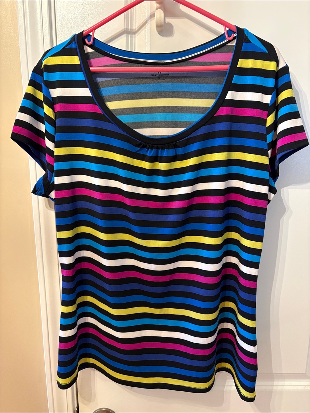 Worthington Women’s Multicolor Striped Scoop Neck Top